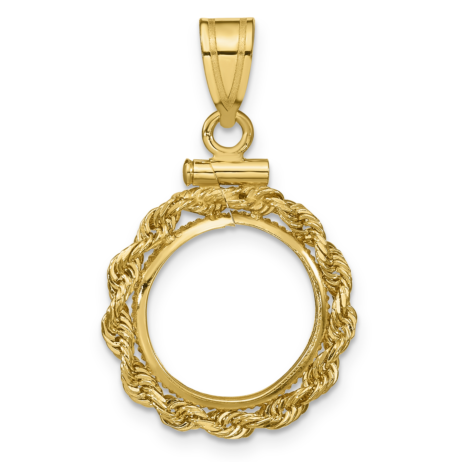 Wideband Distinguished Coin Jewelry 14k Polished Rope 13.0mm x 1.1mm Screw Top Coin Bezel Pendant (C1215/13.0)
