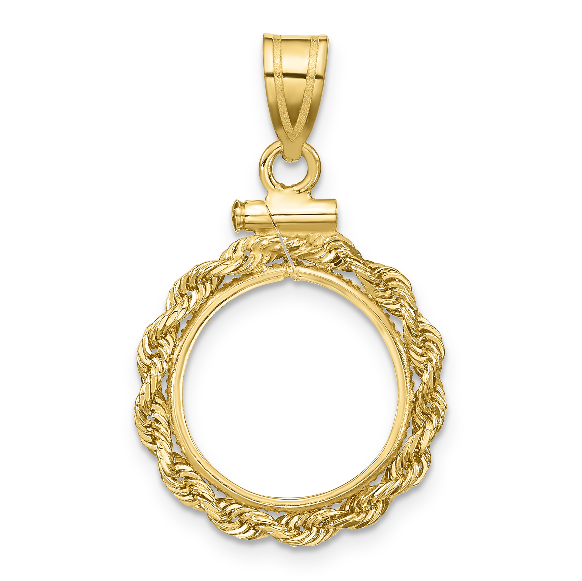 Wideband Distinguished Coin Jewelry 14k Polished Rope 14.0mm x 1.1mm Screw Top Coin Bezel Pendant (C1215/14.0)