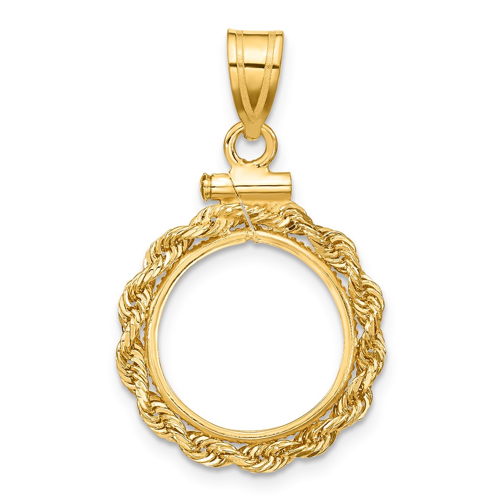 Wideband Distinguished Coin Jewelry 14k Polished Rope 14.0mm x 1.1mm Screw Top Coin Bezel Pendant (C1215/14.0)