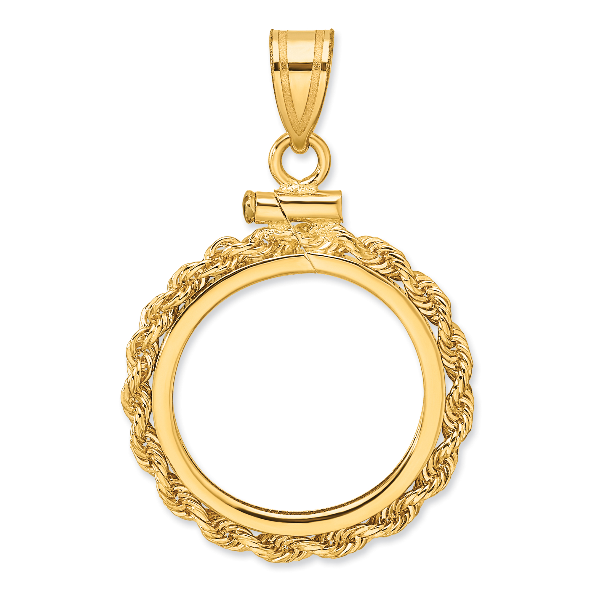 Wideband Distinguished Coin Jewelry 14k Polished Rope 16.5mm x 1.35mm Screw Top Coin Bezel Pendant (C1215/16.5)