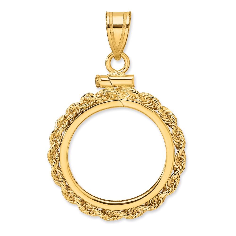 Wideband Distinguished Coin Jewelry 14k Polished Rope 16.5mm x 1.35mm Screw Top Coin Bezel Pendant (C1215/16.5)