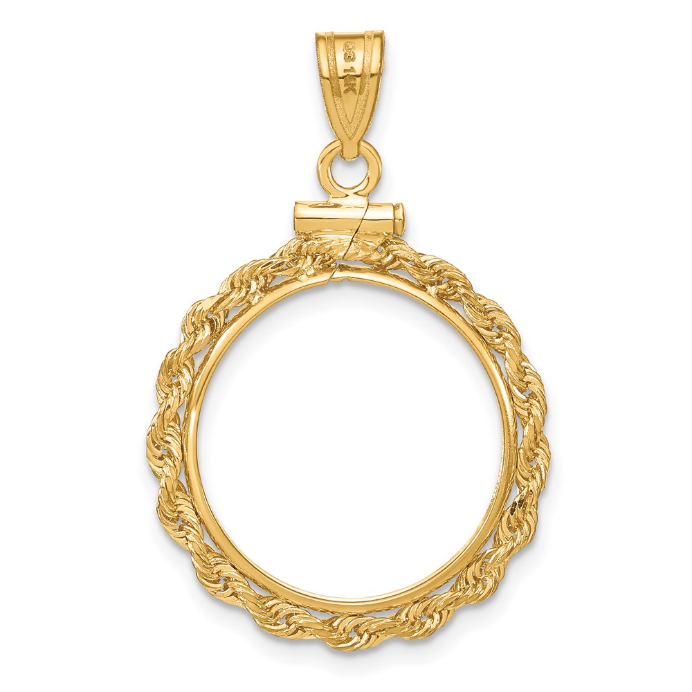 Wideband Distinguished Coin Jewelry 14k Polished Rope 17.8mm x 1.35mm Screw Top Coin Bezel Pendant (C1215/17.8)