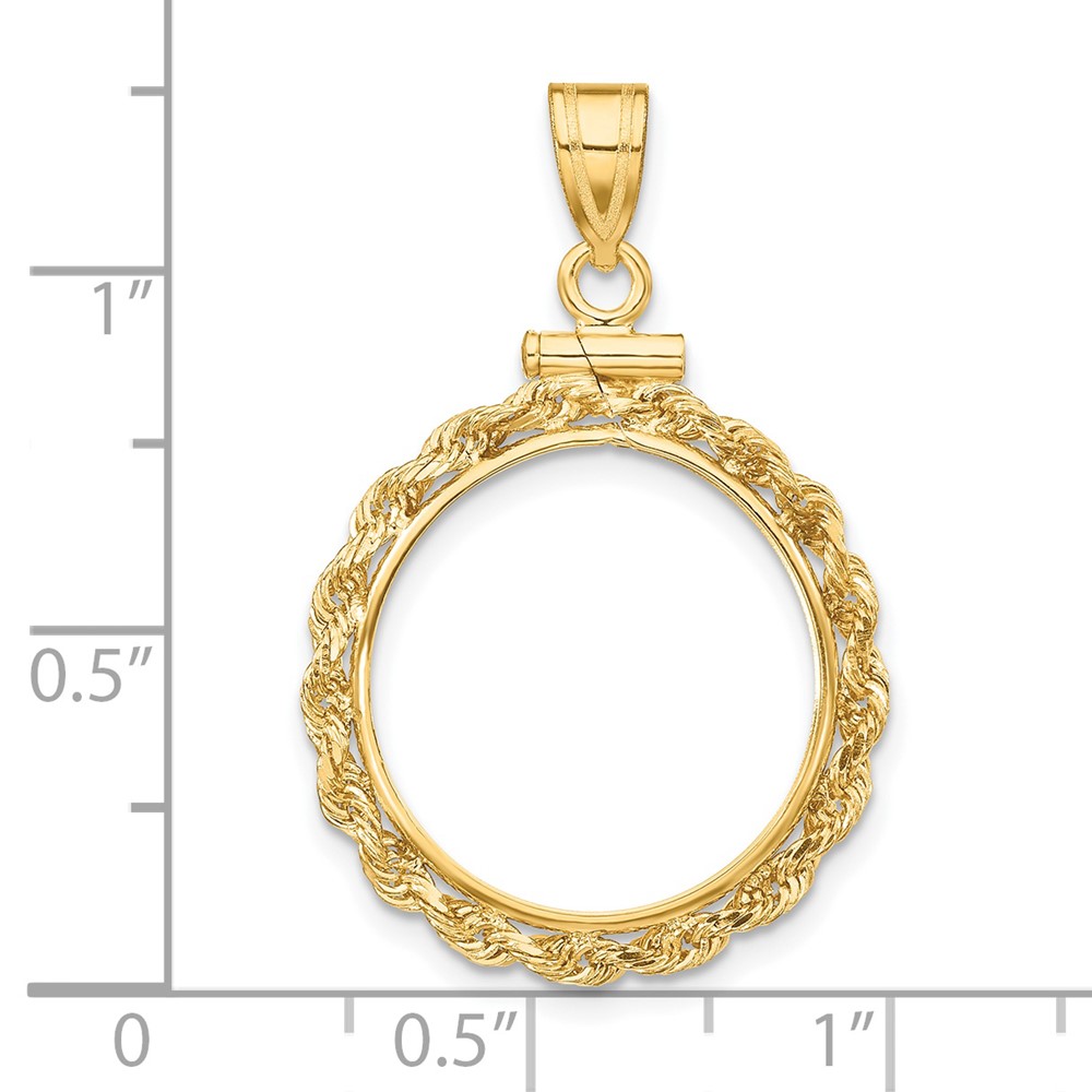 Wideband Distinguished Coin Jewelry 14k Polished Rope 17.8mm x 1.35mm Screw Top Coin Bezel Pendant (C1215/17.8)