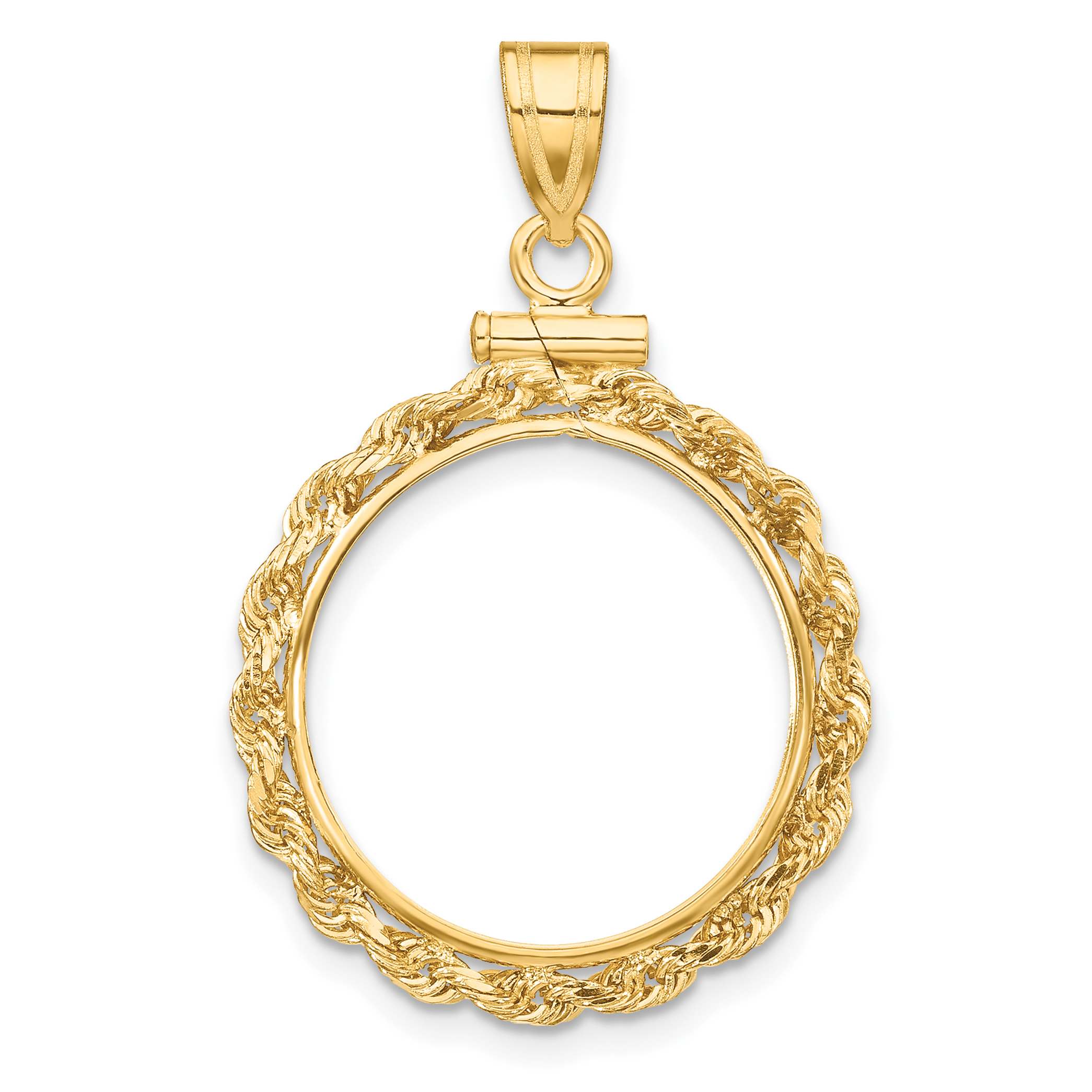 Wideband Distinguished Coin Jewelry 14k Polished Rope 17.8mm x 1.35mm Screw Top Coin Bezel Pendant (C1215/17.8)
