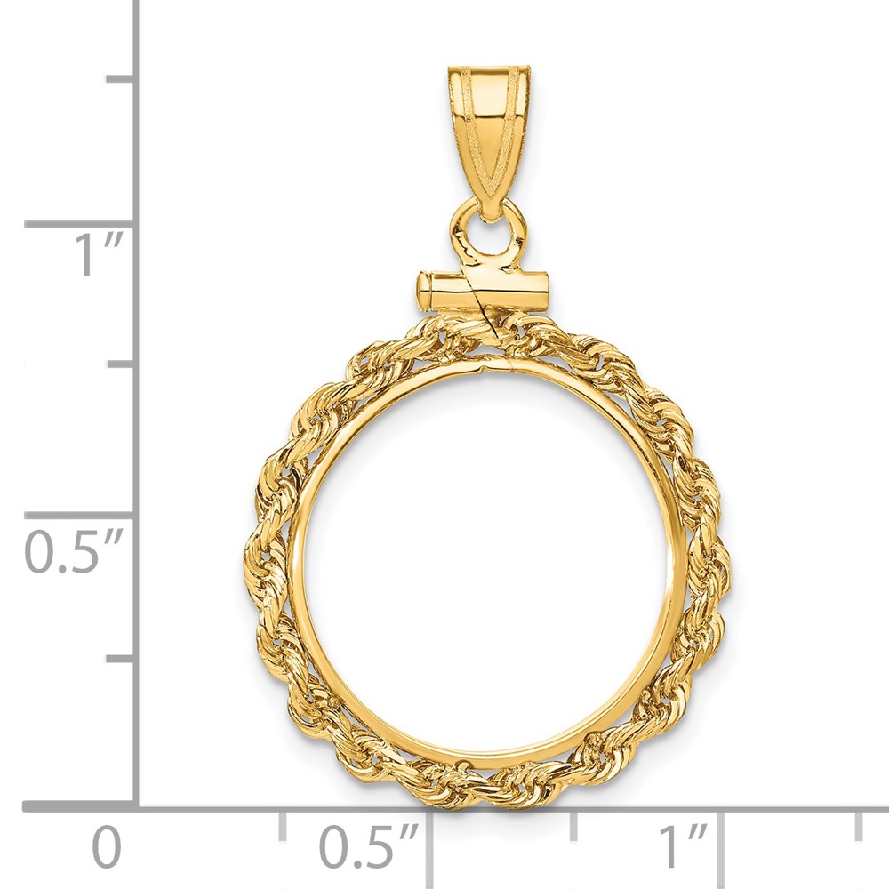 Wideband Distinguished Coin Jewelry 14k Polished Rope 18.0mm x 1.35mm Screw Top Coin Bezel Pendant (C1215/18.0)