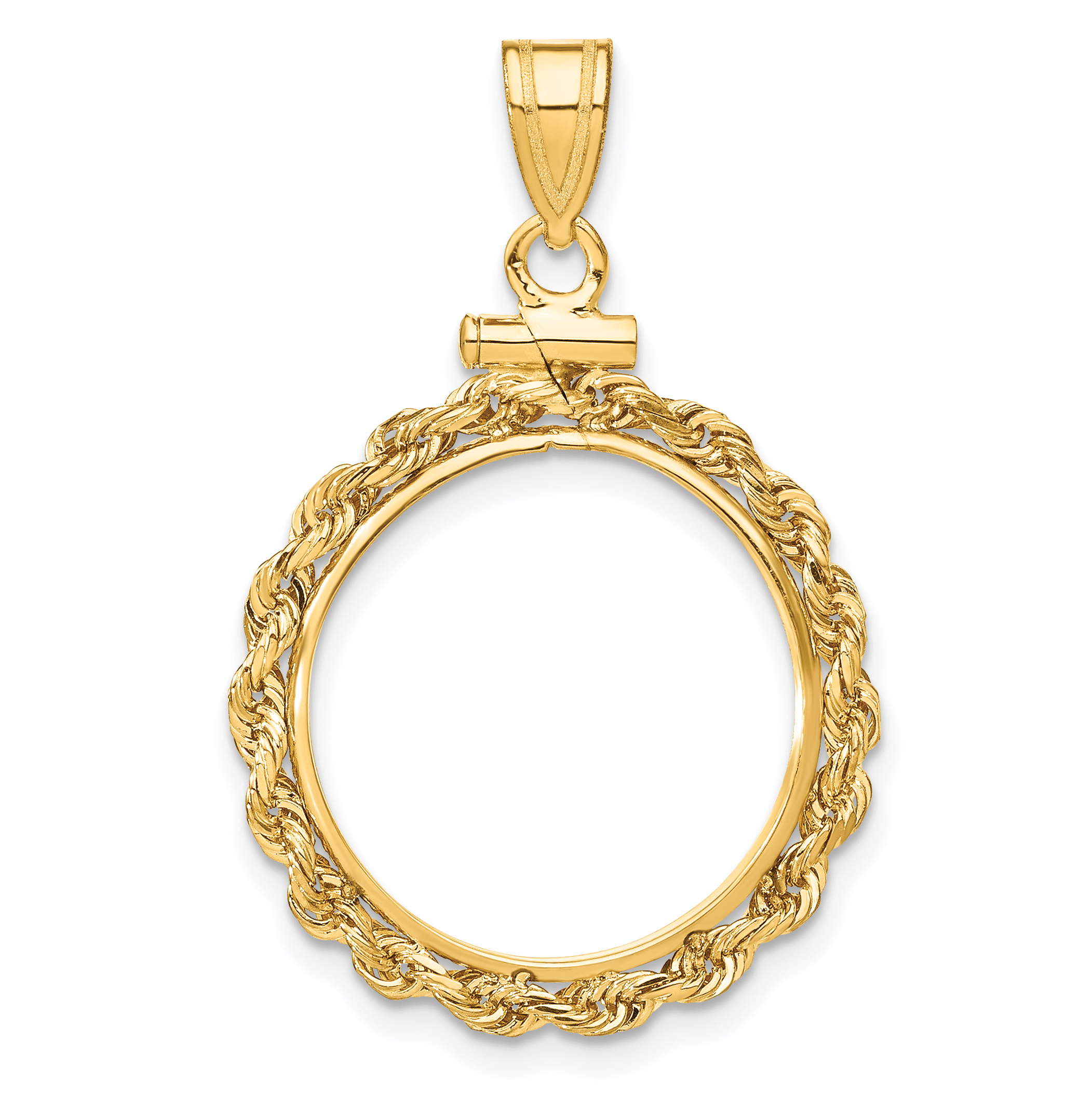 Wideband Distinguished Coin Jewelry 14k Polished Rope 18.0mm x 1.35mm Screw Top Coin Bezel Pendant (C1215/18.0)