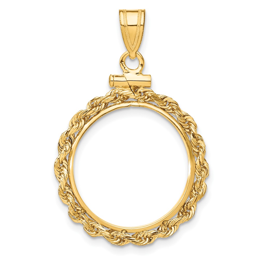 Wideband Distinguished Coin Jewelry 14k Polished Rope 18.0mm x 1.35mm Screw Top Coin Bezel Pendant (C1215/18.0)