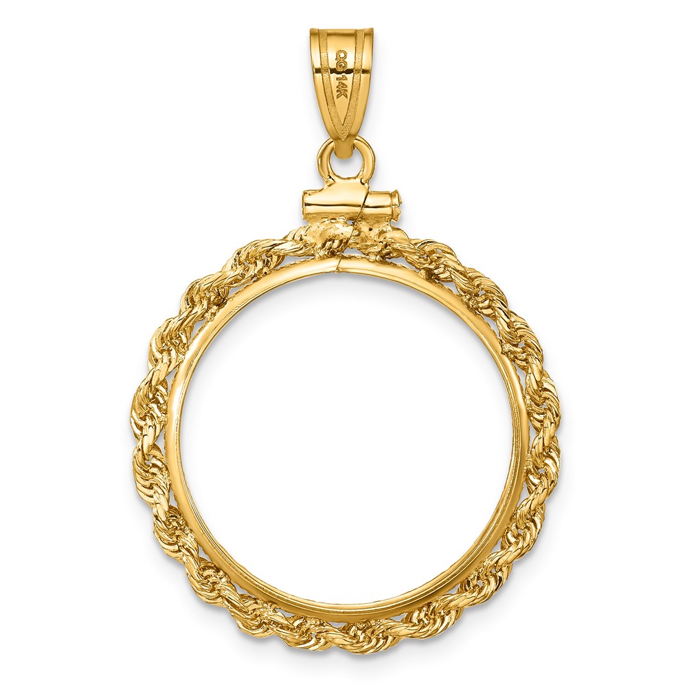 Wideband Distinguished Coin Jewelry 14k Polished Rope 21.6mm x 1.7mm Screw Top Coin Bezel Pendant (C1215/21.6)