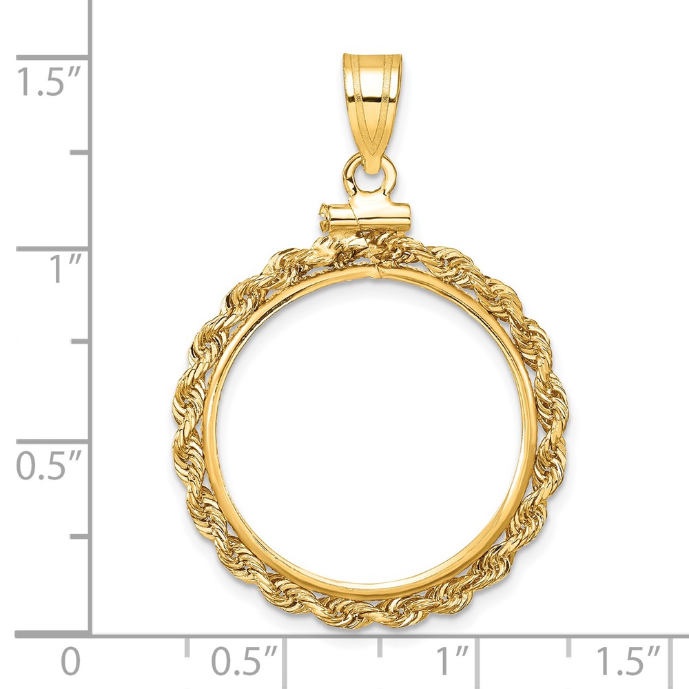 Wideband Distinguished Coin Jewelry 14k Polished Rope 21.6mm x 1.7mm Screw Top Coin Bezel Pendant (C1215/21.6)