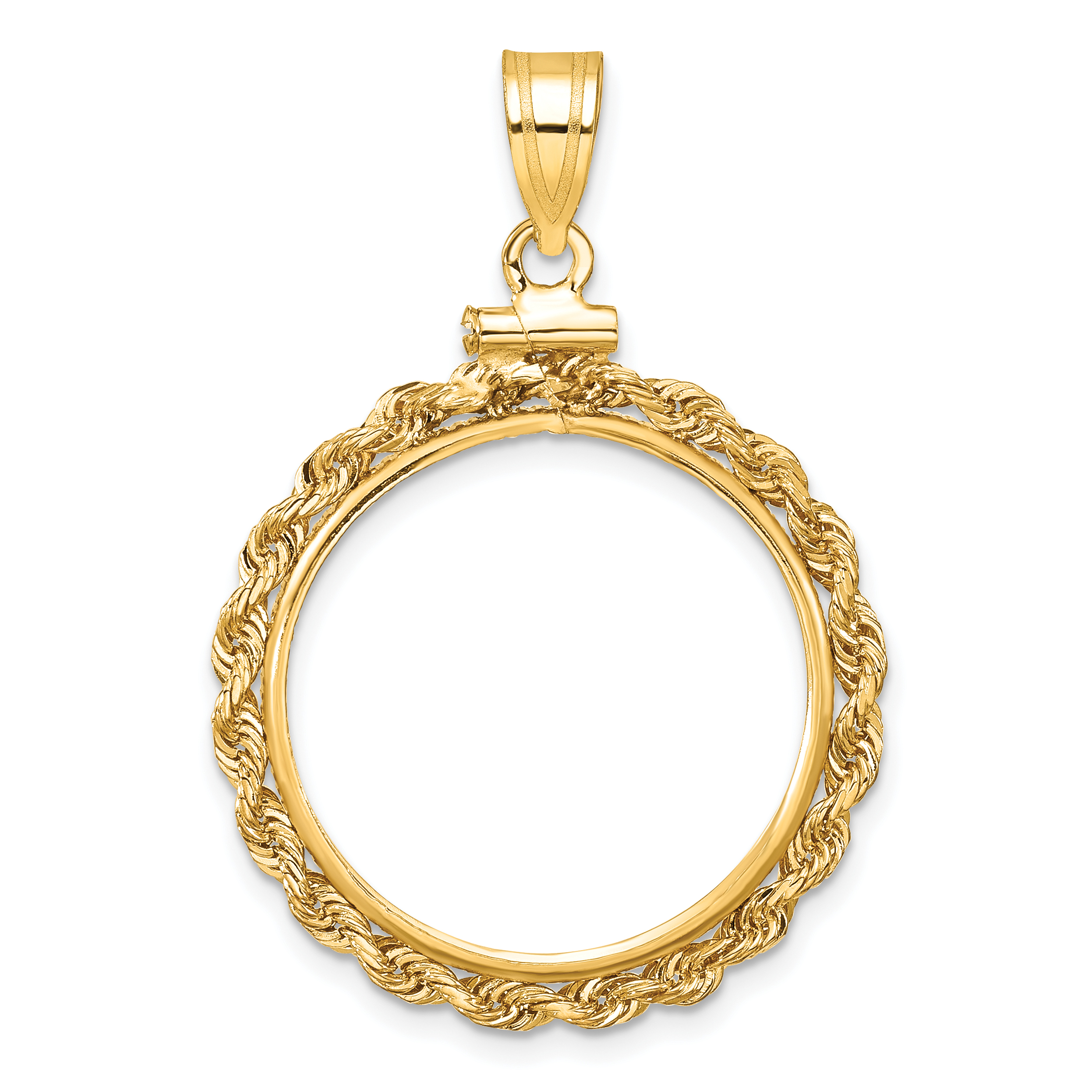 Wideband Distinguished Coin Jewelry 14k Polished Rope 21.6mm x 1.7mm Screw Top Coin Bezel Pendant (C1215/21.6)