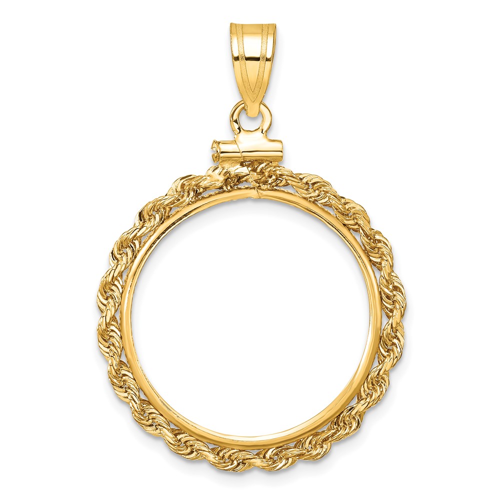 Wideband Distinguished Coin Jewelry 14k Polished Rope 21.6mm x 1.7mm Screw Top Coin Bezel Pendant (C1215/21.6)