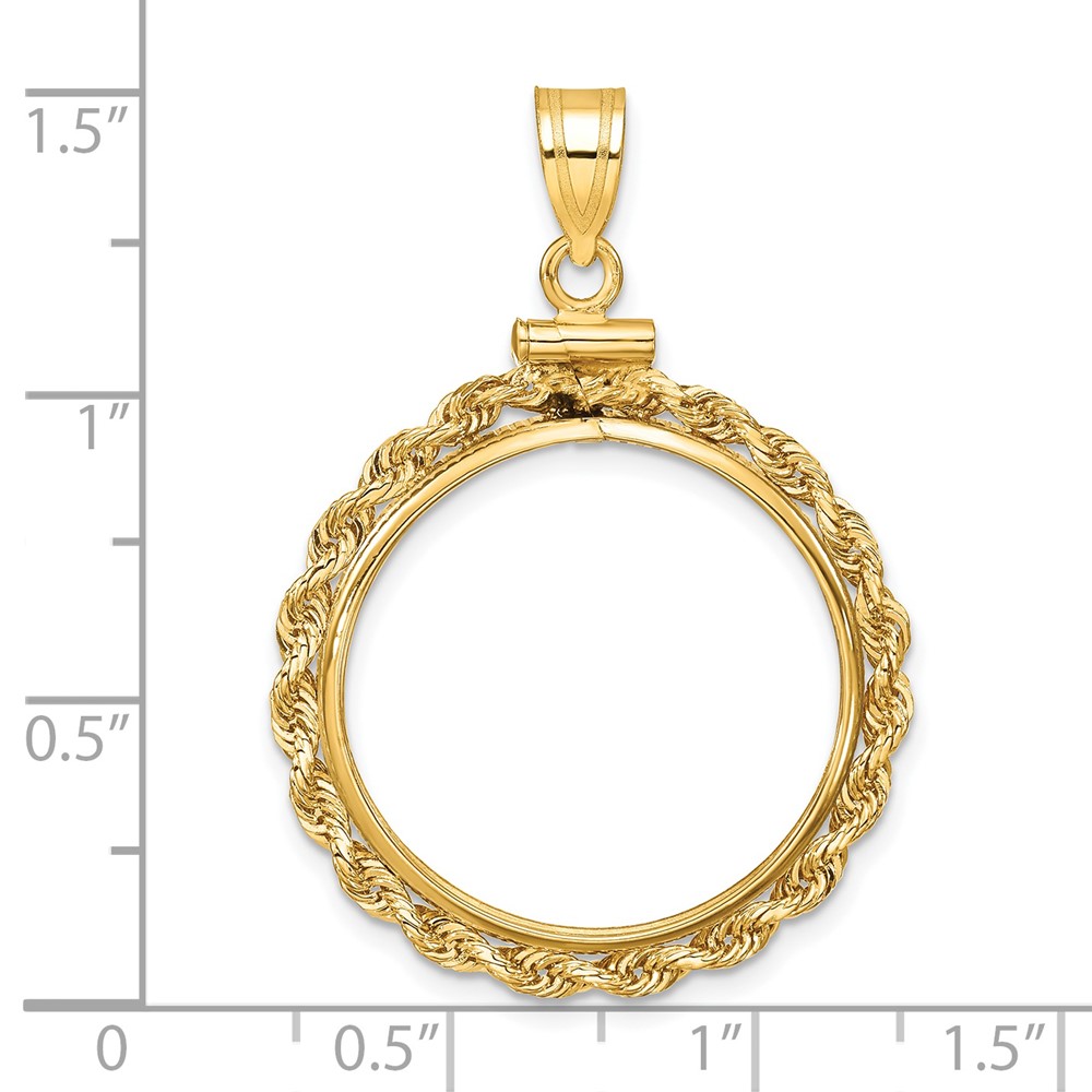Wideband Distinguished Coin Jewelry 14k Polished Rope 22.0mm x 1.9mm Screw Top Coin Bezel Pendant (C1215/22.0)