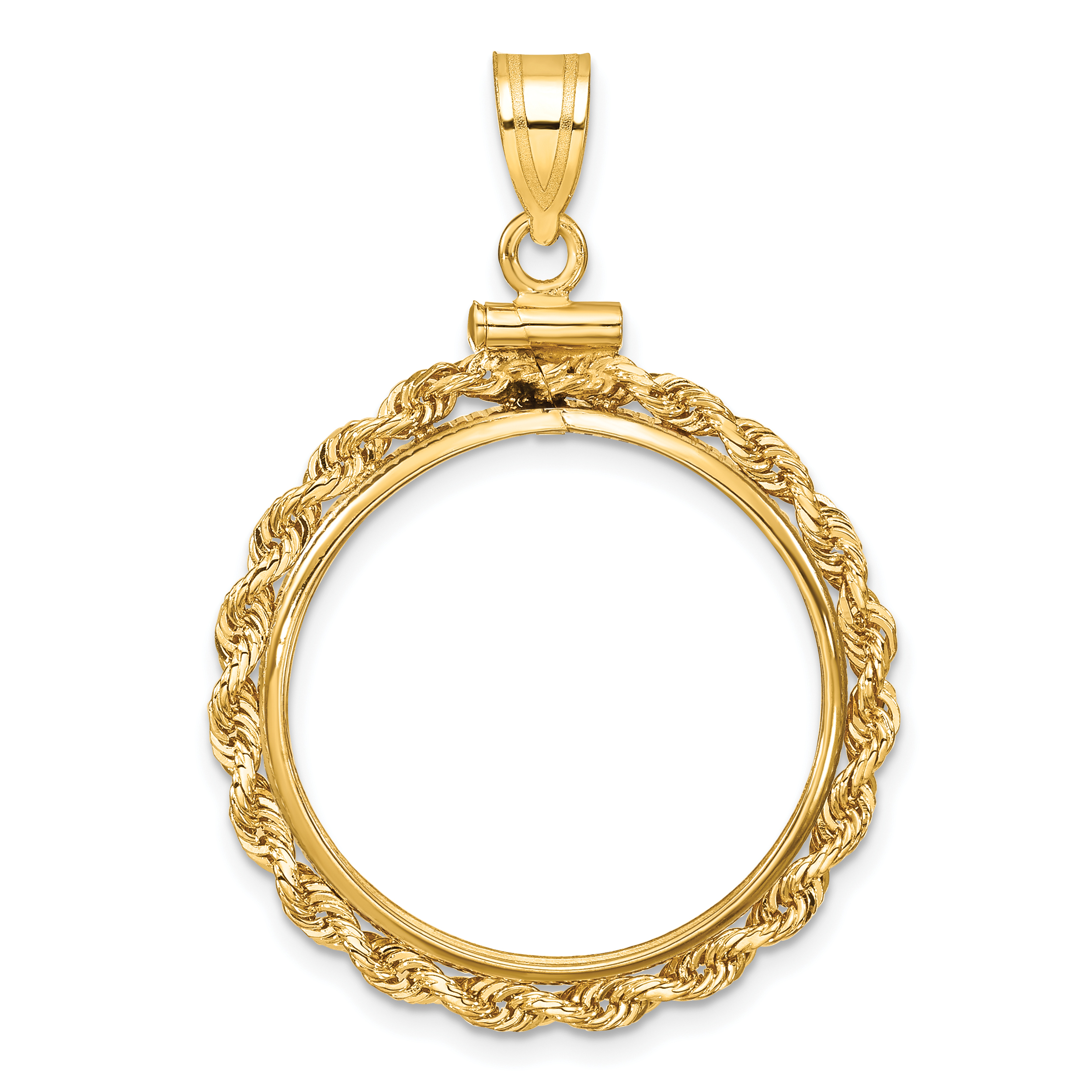 Wideband Distinguished Coin Jewelry 14k Polished Rope 22.0mm x 1.9mm Screw Top Coin Bezel Pendant (C1215/22.0)