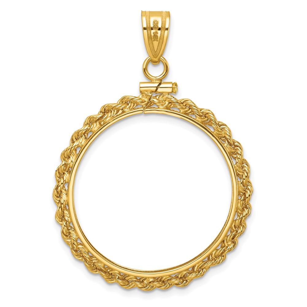 Wideband Distinguished Coin Jewelry 14k Polished Rope 27.0mm x 2.35mm Screw Top Coin Bezel Pendant (C1215/27.0)