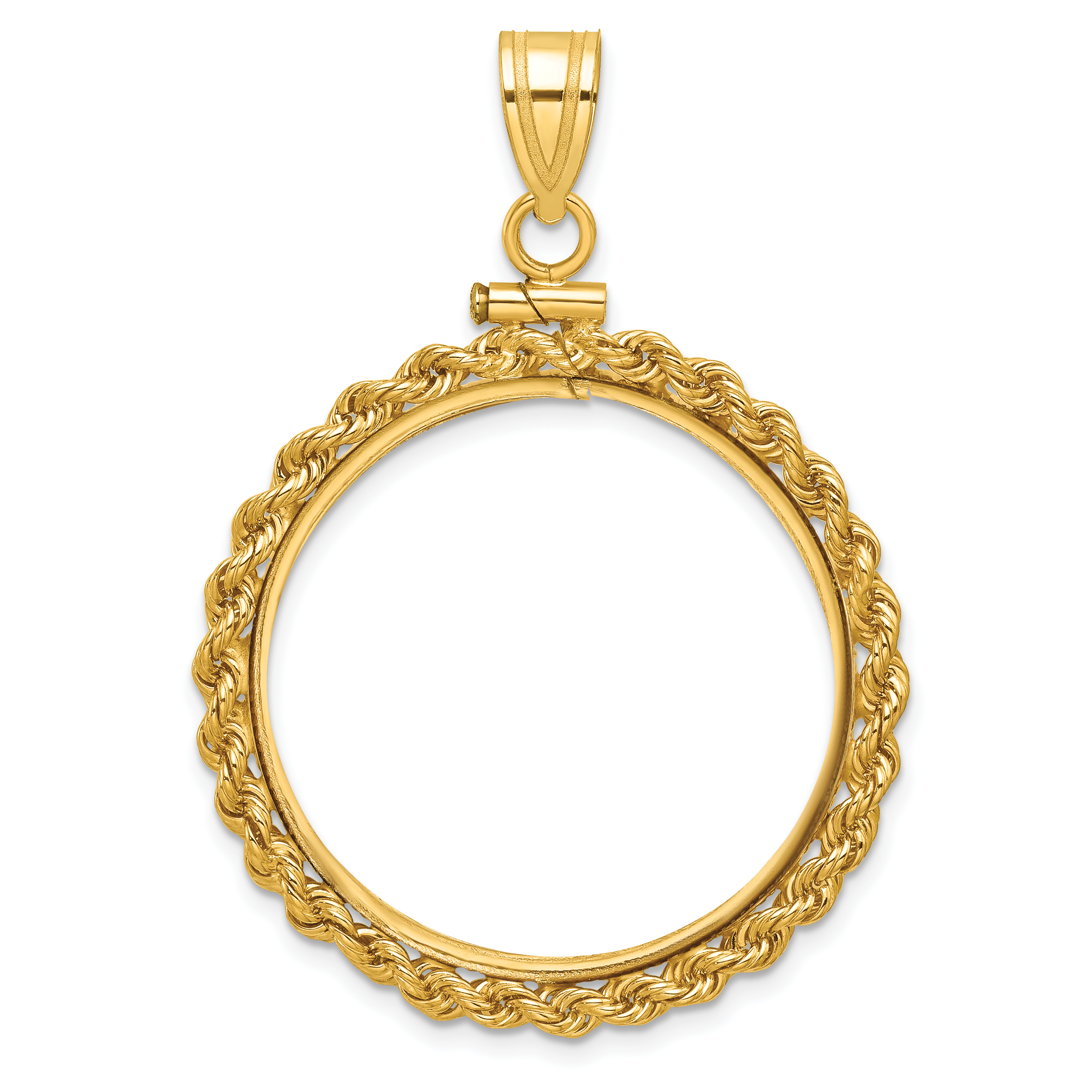 Wideband Distinguished Coin Jewelry 14k Polished Rope 27.0mm x 2.35mm Screw Top Coin Bezel Pendant (C1215/27.0)
