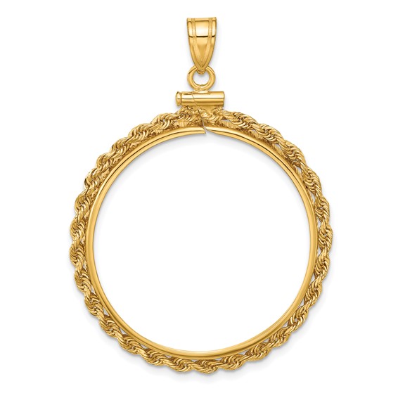Wideband Distinguished Coin Jewelry 10k Polished Rope 30.0mm x 3.00mm Screw Top Coin Bezel Pendant