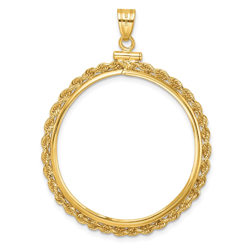 Wideband Distinguished Coin Jewelry 14k Polished Rope 32.0mm x 2.85mm Screw Top Coin Bezel Pendant (C1215/32.0)