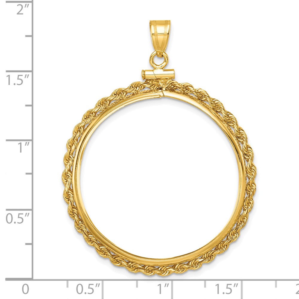 Wideband Distinguished Coin Jewelry 14k Polished Rope 32.0mm x 2.85mm Screw Top Coin Bezel Pendant (C1215/32.0)