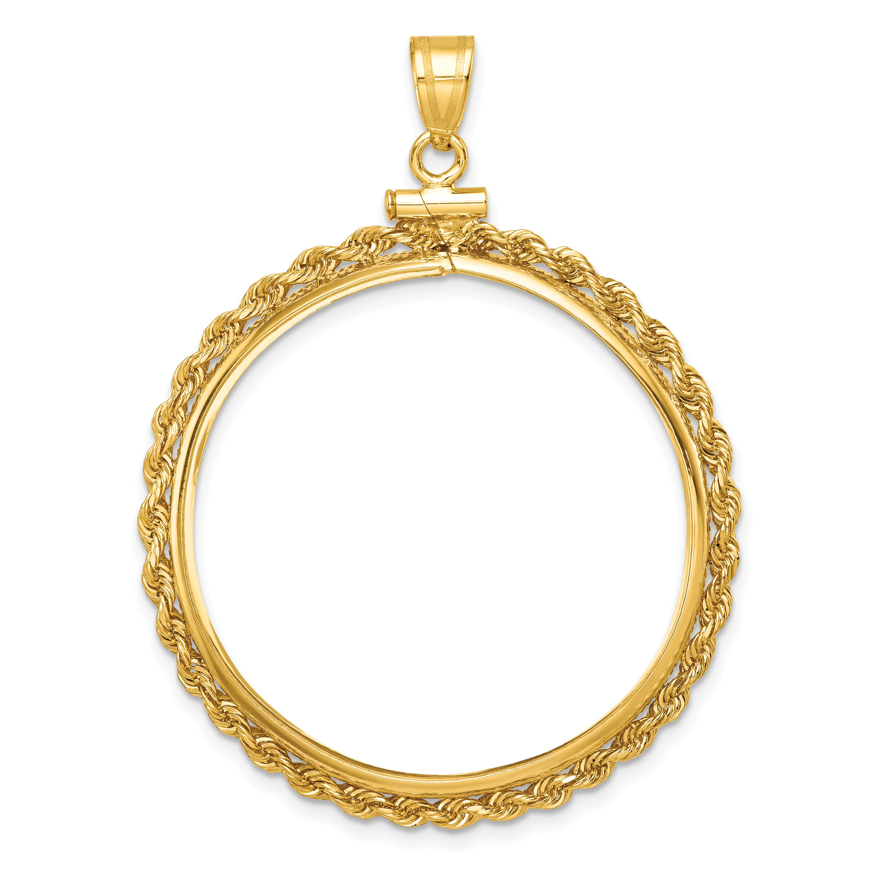 Wideband Distinguished Coin Jewelry 14k Polished Rope 32.0mm x 2.85mm Screw Top Coin Bezel Pendant (C1215/32.0)