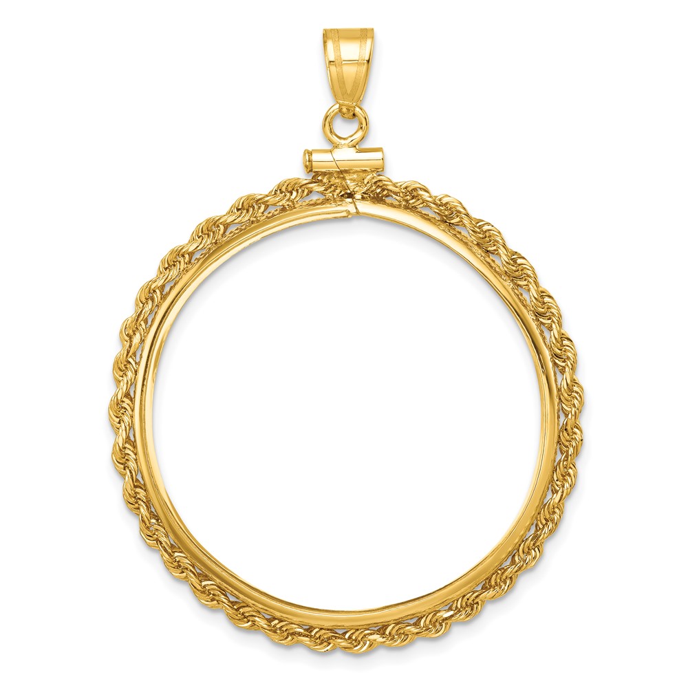 Wideband Distinguished Coin Jewelry 14k Polished Rope 32.0mm x 2.85mm Screw Top Coin Bezel Pendant (C1215/32.0)