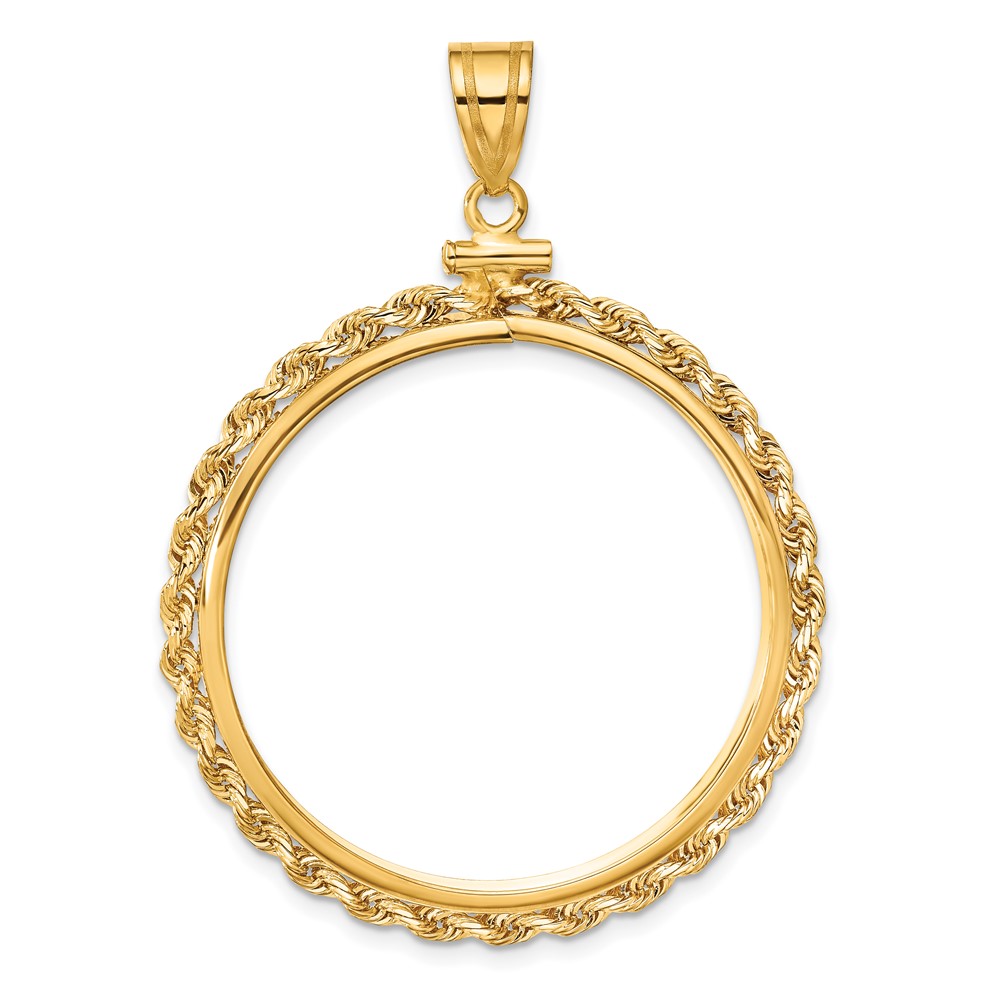Wideband Distinguished Coin Jewelry 14k Polished Rope 32.7mm x 3mm Screw Top Coin Bezel Pendant (C1215/32.7)