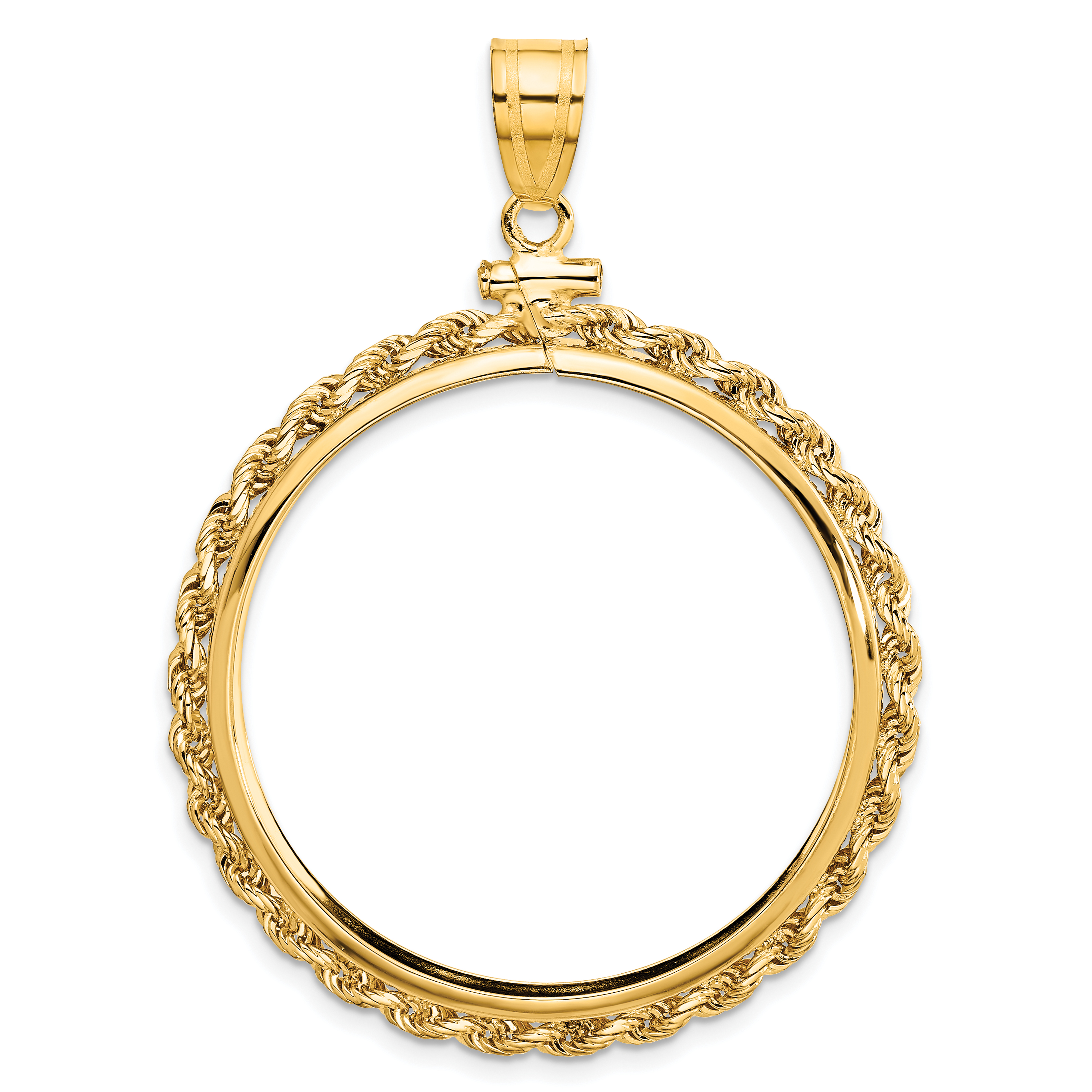 Wideband Distinguished Coin Jewelry 14k Polished Rope 32.7mm x 3mm Screw Top Coin Bezel Pendant (C1215/32.7)