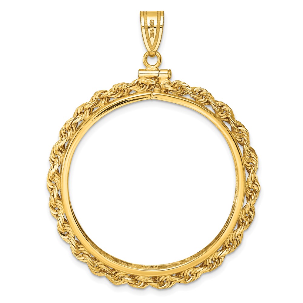 Wideband Distinguished Coin Jewelry 14k Polished Rope 34.2mm x 2.85mm Screw Top Coin Bezel Pendant (C1215/34.2)