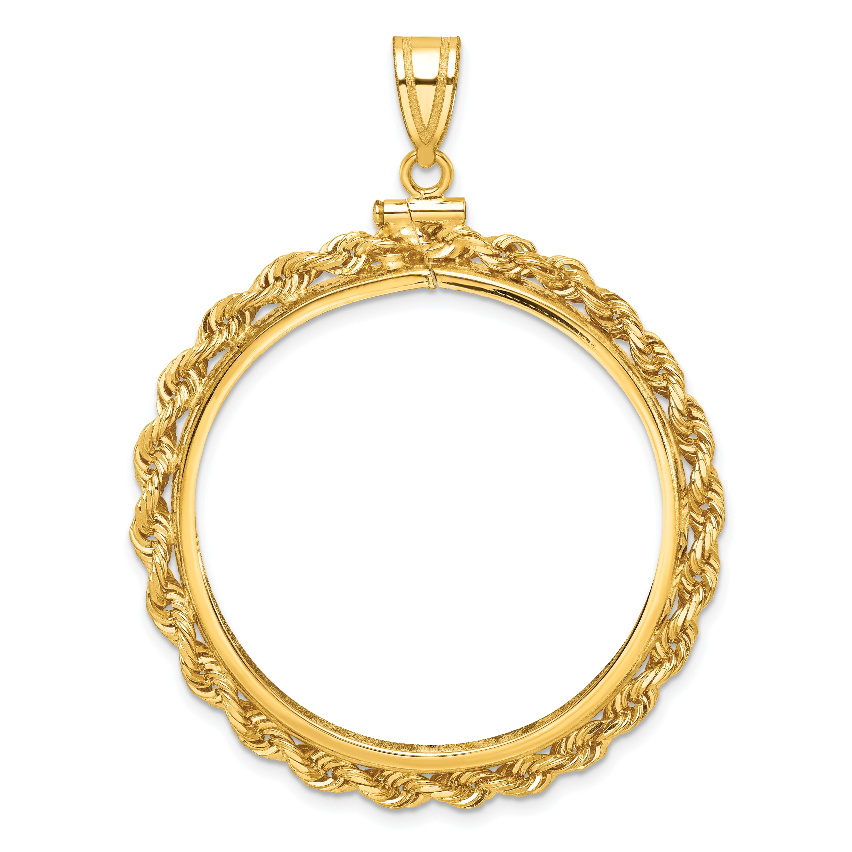 Wideband Distinguished Coin Jewelry 14k Polished Rope 34.2mm x 2.85mm Screw Top Coin Bezel Pendant (C1215/34.2)