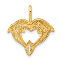 14K Yellow Gold Satin and Polished Dolphin Heart Pendant view 3