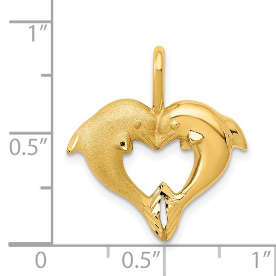 14k Satin and Polished Dolphin Heart Pendant