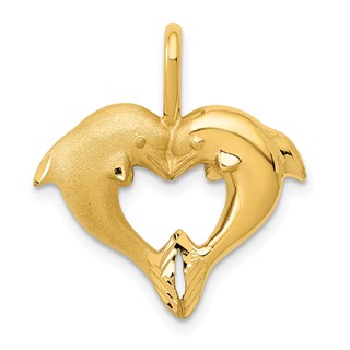 14k Satin and Polished Dolphin Heart Pendant