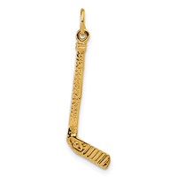 14K Yellow Gold Satin Diamond-cut Hockey Stick Charm view 3