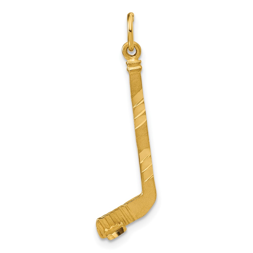 14K Yellow Gold Satin Diamond-cut Hockey Stick Charm