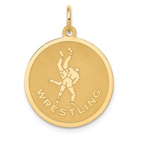 14K Yellow Gold Wrestling 19mm Engravable Disc Charm view 1