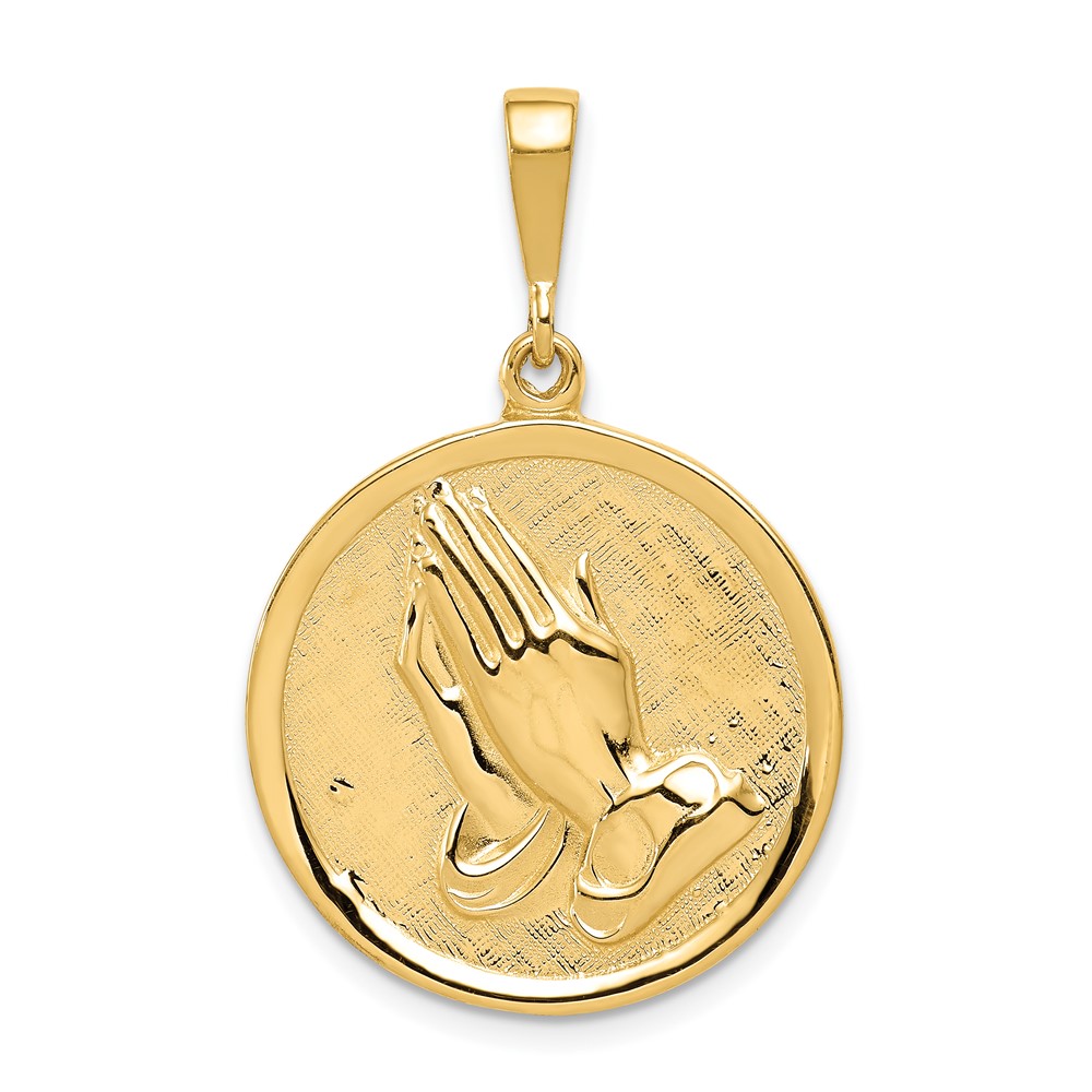 14K Yellow Gold Reversible Praying Hands and Serenity Prayer Pendant