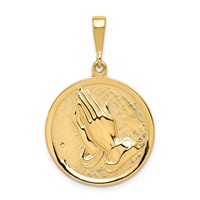 14K Yellow Gold Reversible Praying Hands and Serenity Prayer Pendant view 1
