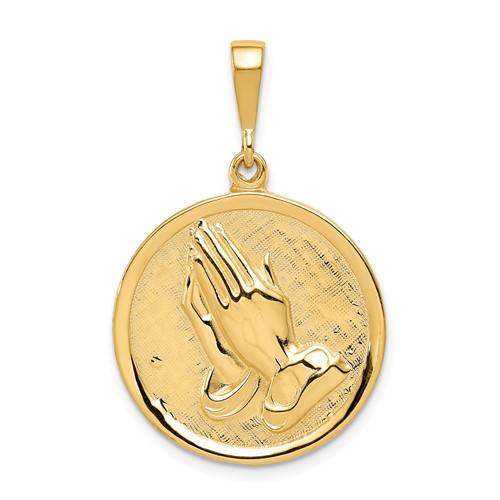 14K Yellow Gold Reversible Praying Hands and Serenity Prayer Pendant