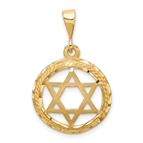 14K Yellow Gold Star of David Round Charm