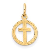 14K Yellow Gold Eternal Life Cross in Circle Charm view 3