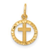 14K Yellow Gold Eternal Life Cross in Circle Charm view 1