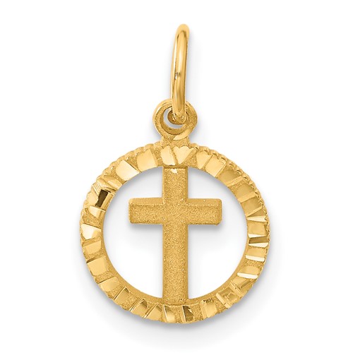 14K Yellow Gold Eternal Life Cross in Circle Charm