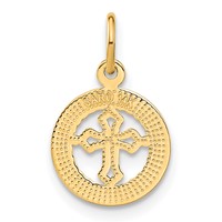 14K Yellow Gold Diamond-cut Eternal Life Cross in Circle Charm view 3