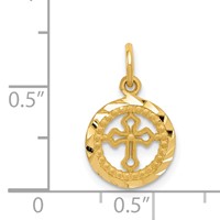 14K Yellow Gold Diamond-cut Eternal Life Cross in Circle Charm view 4