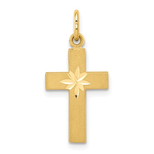 14K Yellow Gold Small Diamond-cut Cross Pendant
