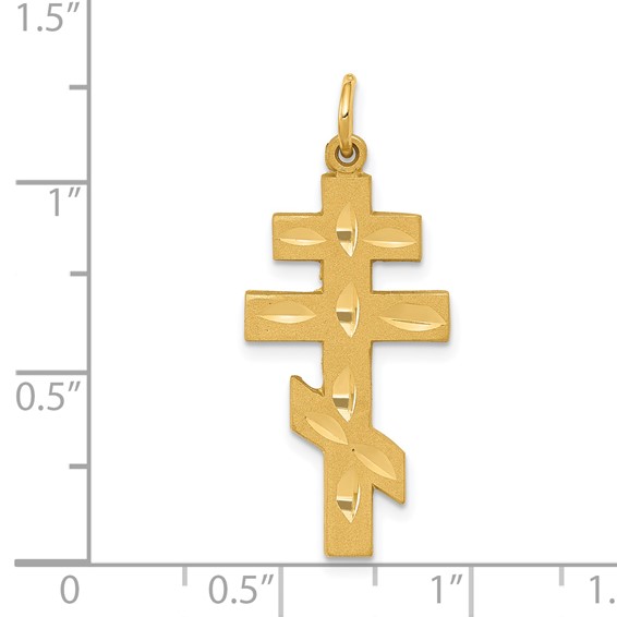 14k Satin Diamond-cut Eastern Orthodox Cross Pendant