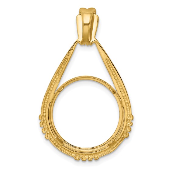 14ky Satin Fluted Station Teardrop Prong Coin Bezel Pendant         