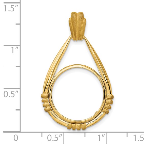 14ky Satin Fluted Station Teardrop Prong Coin Bezel Pendant         