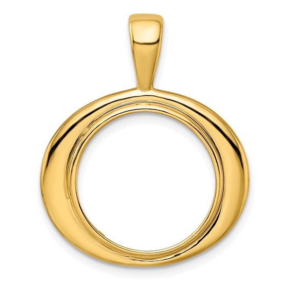 Wideband Distinguished Coin Jewelry 14k Polished Wide Concentric Circle 16.5mm Prong Coin Bezel Pendant