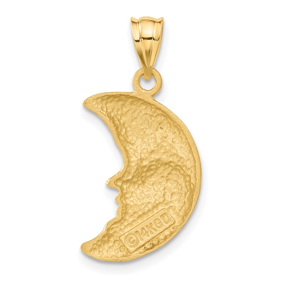 14k Satin Diamond-cut Moon Charm