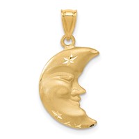 14K Yellow Gold Satin Diamond-cut Moon Charm view 1